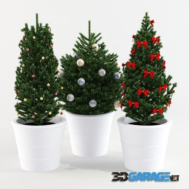 3D-model – Three decorated Christmas trees