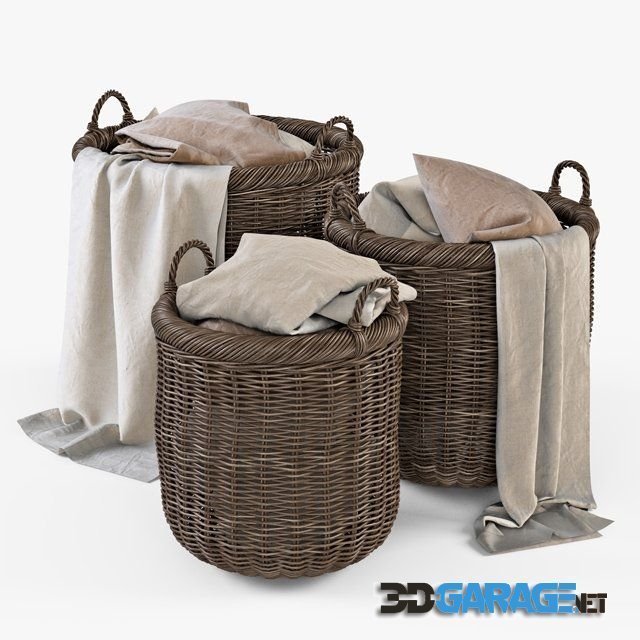 3d-model – Basket with linen 007 brown color