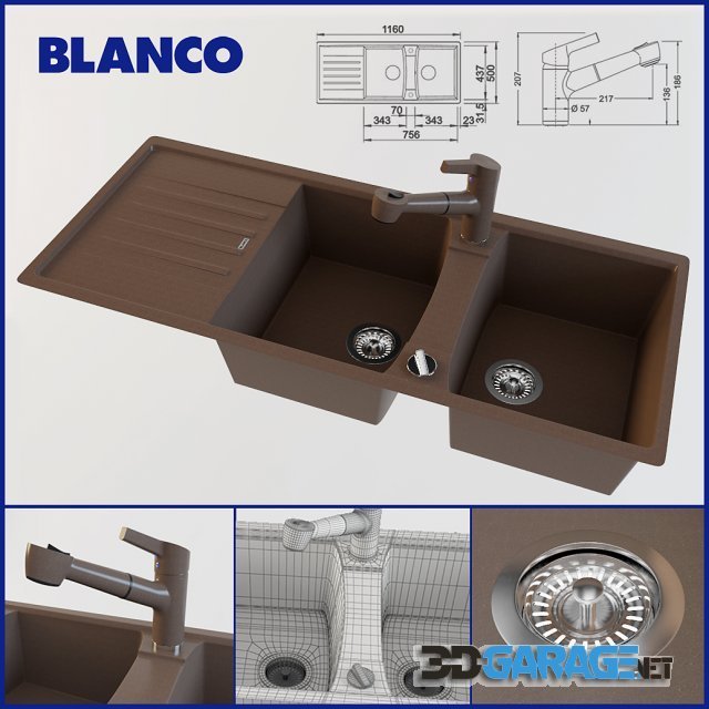 3D-model – BLANCO LEXA 8S and mixer BLANCO ELIPSO-S II