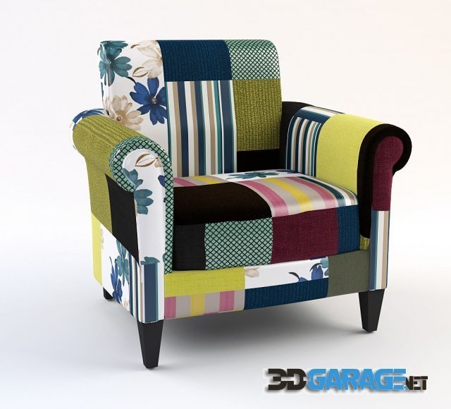3d-model – Bright armchair made of pieces of fabric