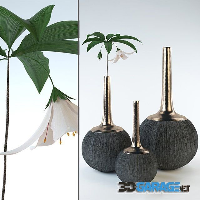 3d-model – Final golden vase whit flower