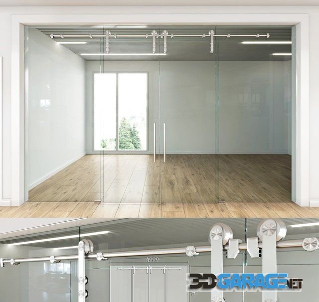 3d-model – Glass partition with sliding doors - 4