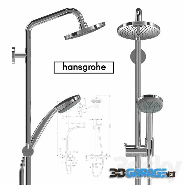 3d-model – Hansgrohe Croma 100 1jet Showerpipe