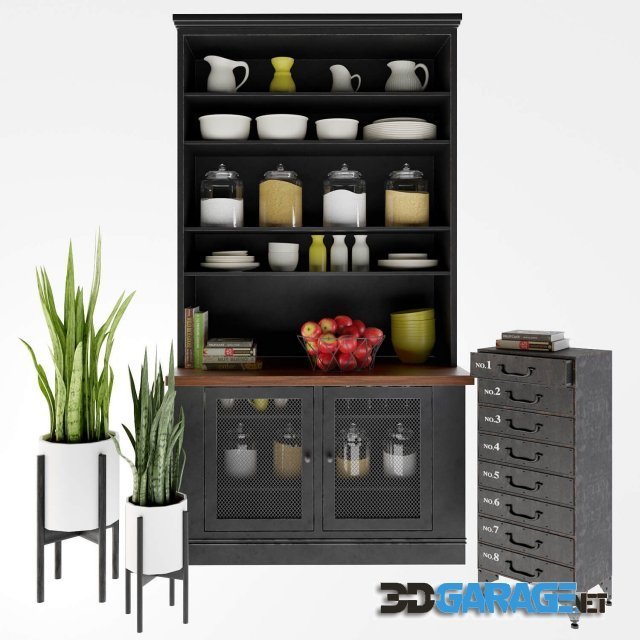 3d-model – Industrial Loft Rustic Iron 8 drawer dresser and kitchen decor set 1