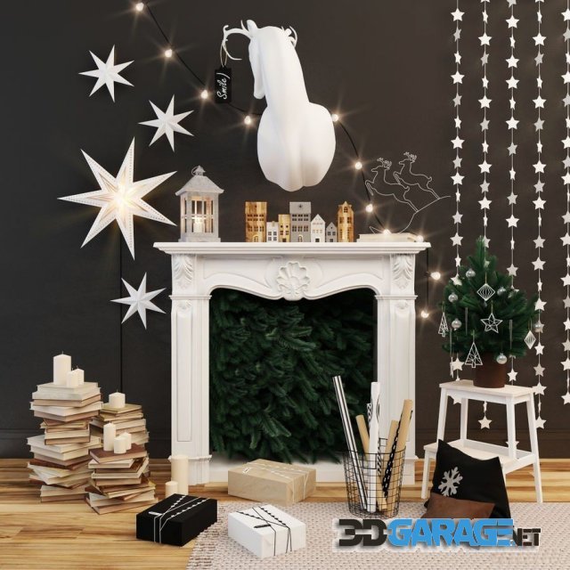 3d-model – New Year's fireplace with decor