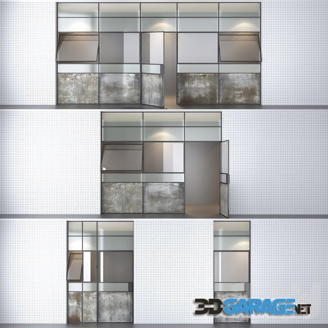 3d-model – Set 4 steel doors wired glass wireglass
