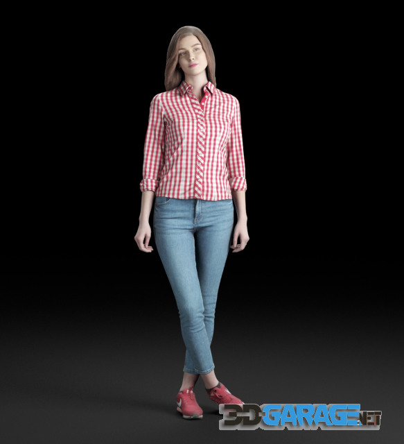 3D-Model – Beautiful girl in jeans and plaid shirt (3d-scan)