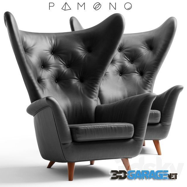 3d-model – Black Leather Wing Lounge Chair 1950s