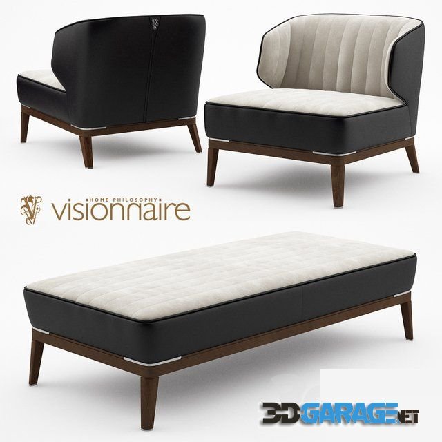3d-model – Blondie leather armchair and bench - Visionnaire Home Philosophy