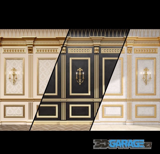 3D-model – Boiserie classic panels and Decorative Crafts Wood Sconce