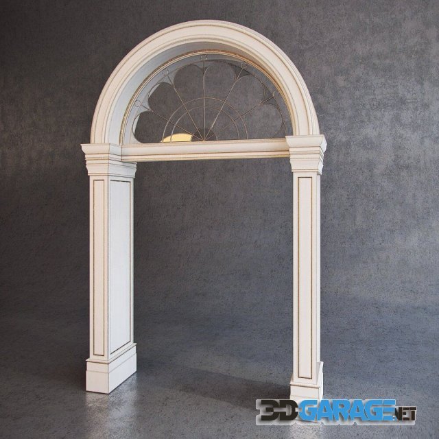 3D-model – Classic arched portal with stained glass