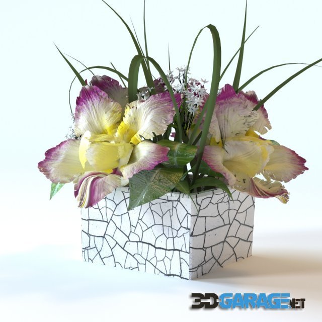 3d-model – Flowers in a square vase