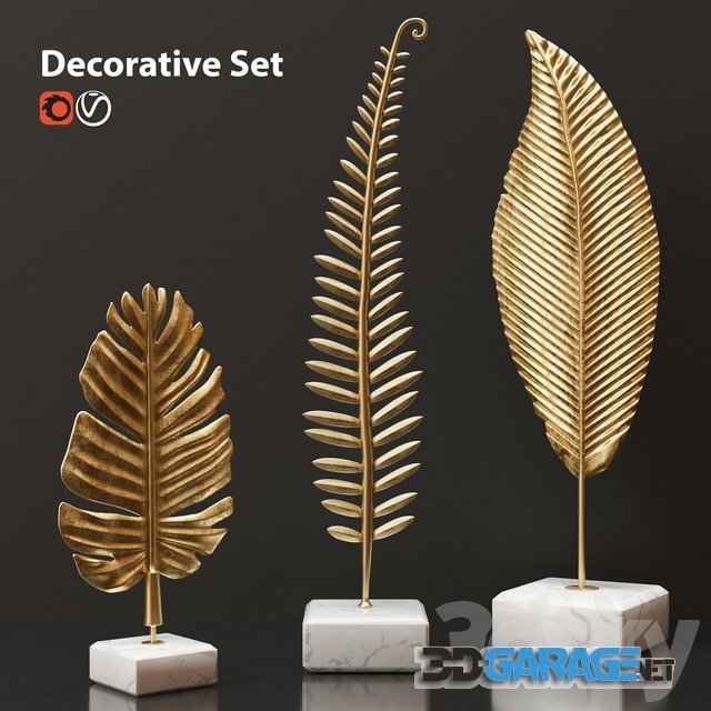 3d-model – Golden Leaves Decorative Set
