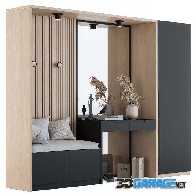 3d-model – Hallway 02 Black and Wood Set