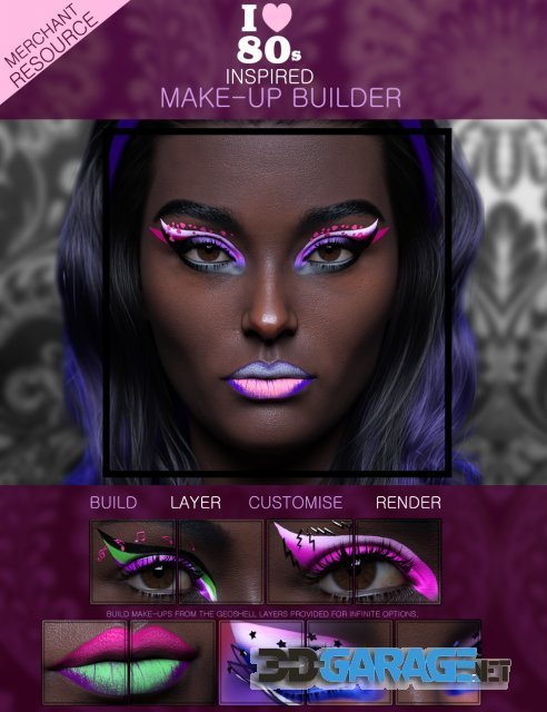 Daz3D – I Love the 80’s Inspired Geoshell Make-Up Builder Merchant Resource for Genesis 8.1 Females
