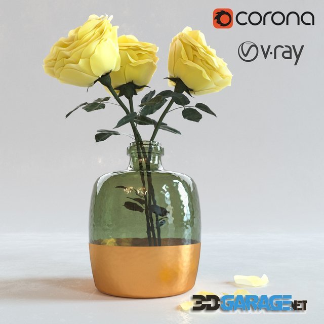 3d-model – Roses in a vase (yellow)