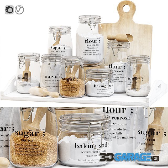 3d-model – Set of Glass Jars for the Kitchen With Sugar and Flour