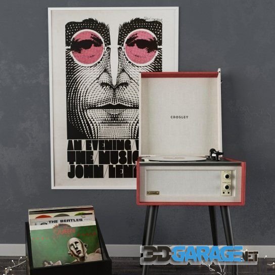 3d-model – Standing Vinyl record player set