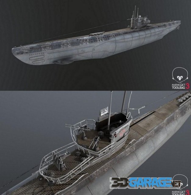 3d-model – U-Boot Submarine – Type-7C U-995 PBR