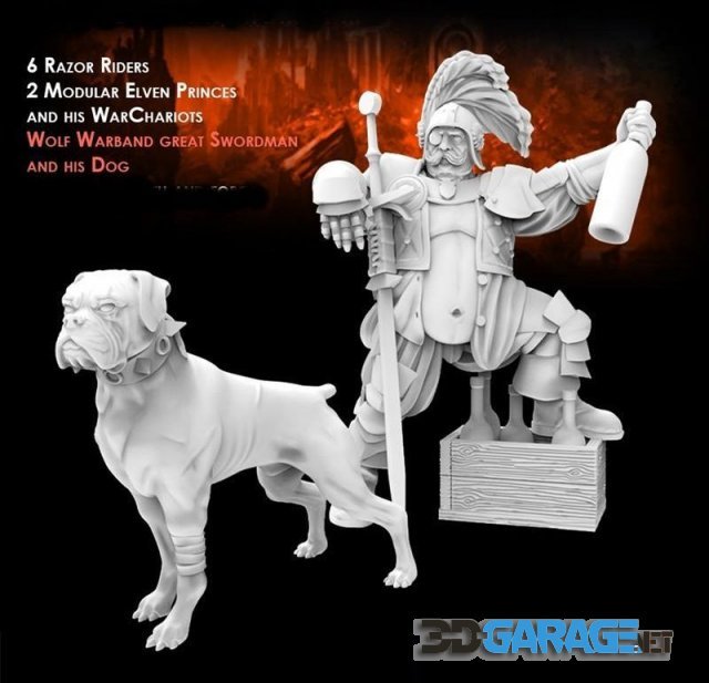 3d-Print Model – Wolf Warband Great Swordman and His Dog