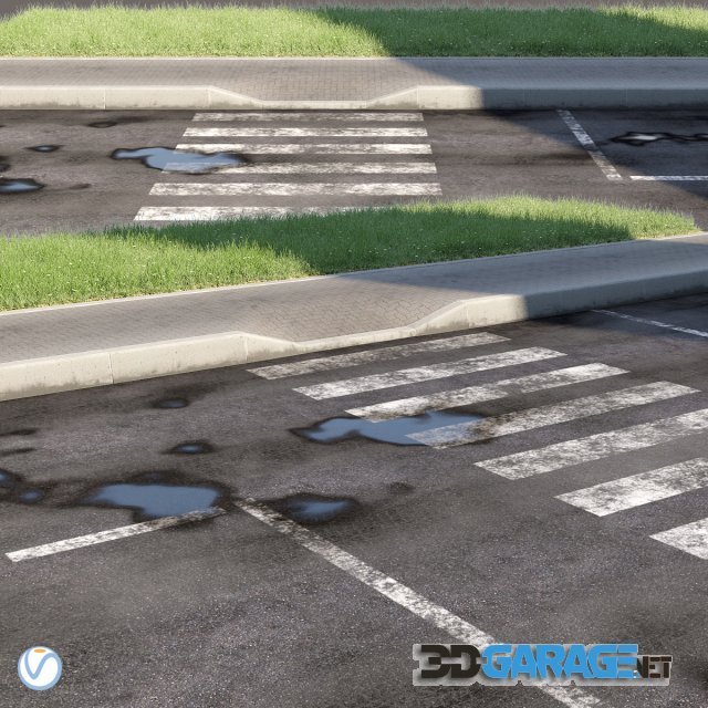 3d-model – Road, sidewalk, curb, grass 2